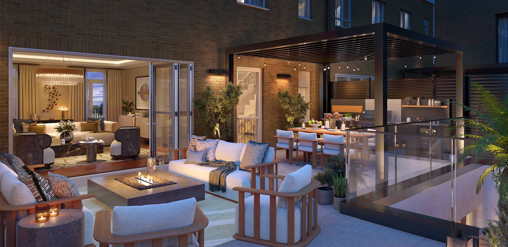 An interior Terrace CGI at the Townhouses at Fulham Reach