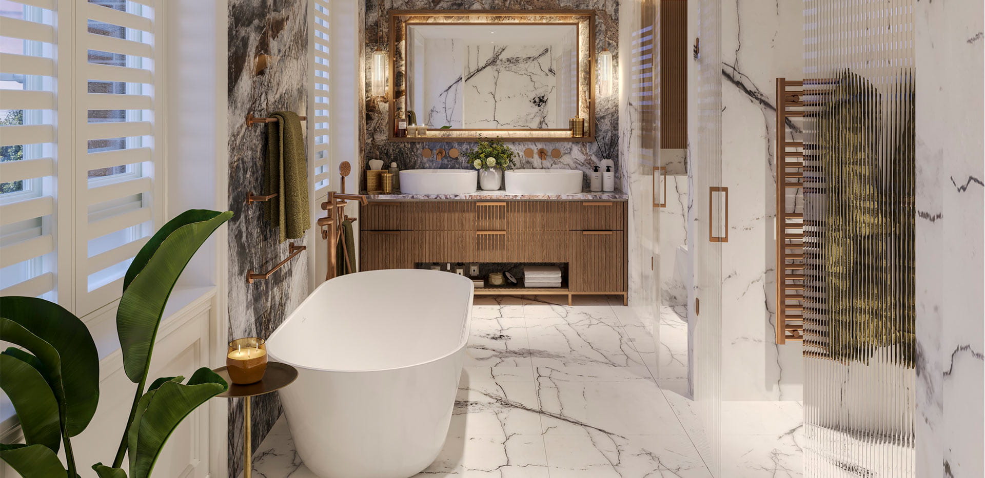 An interior Bathroom CGI at the Townhouses at Fulham Reach