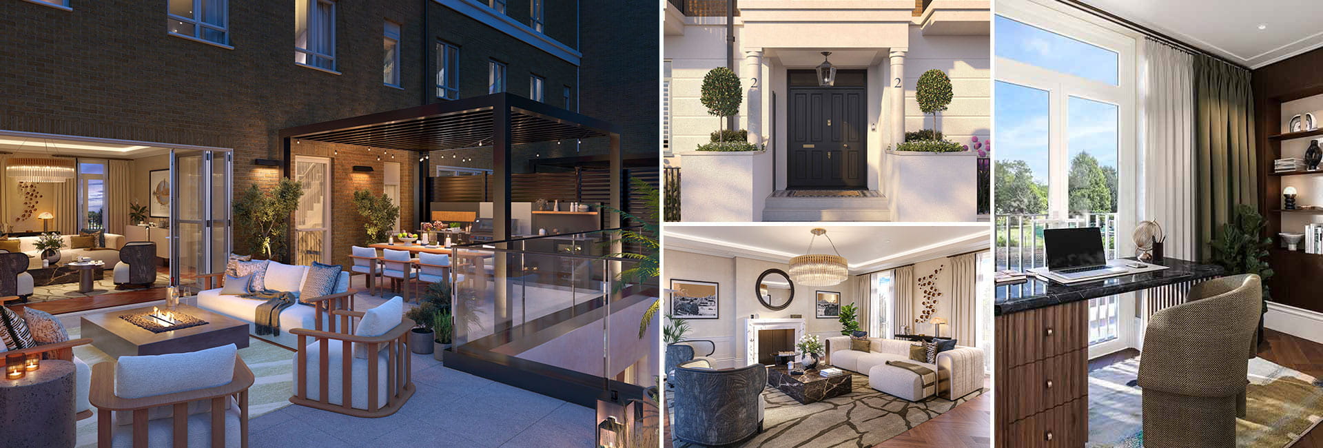 A montage of CGI images showing the interior of a townhouse at Fulham Reach
