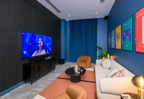 Glasswater Locks Development: Indoor lounge area with large flat screen TV