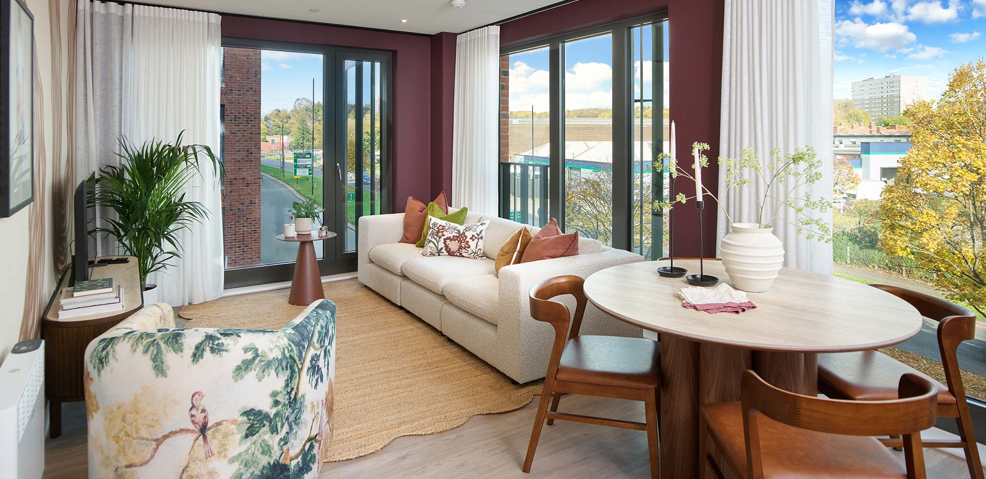 Glasswater Locks spacious living area with city views