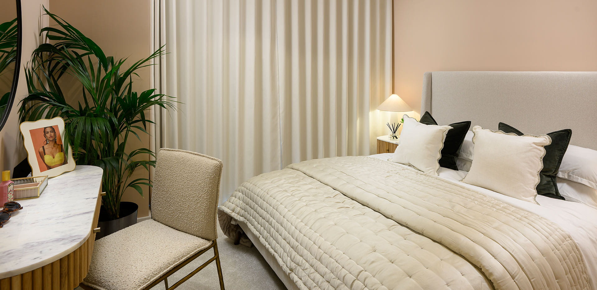 Interior bedroom image showing showing the bed and bedroom desk
