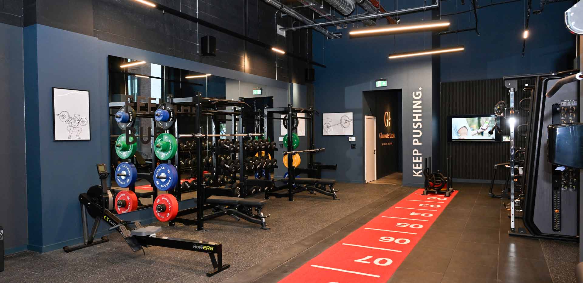 Glasswater Locks resident's facilities showing indoor gym free weights and weights machines