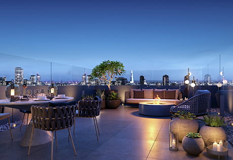 Image of the rooftop terrace at night