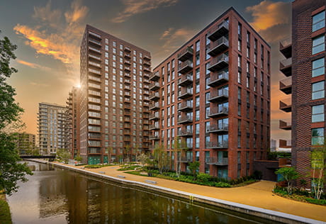 An exterior image of Grand Union at dusk