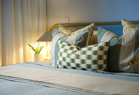 A close up image of the Bed at The Capri Showhome