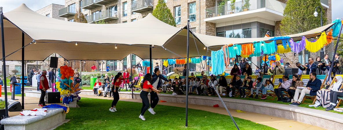 An image of a Summer festival display under a large marquee