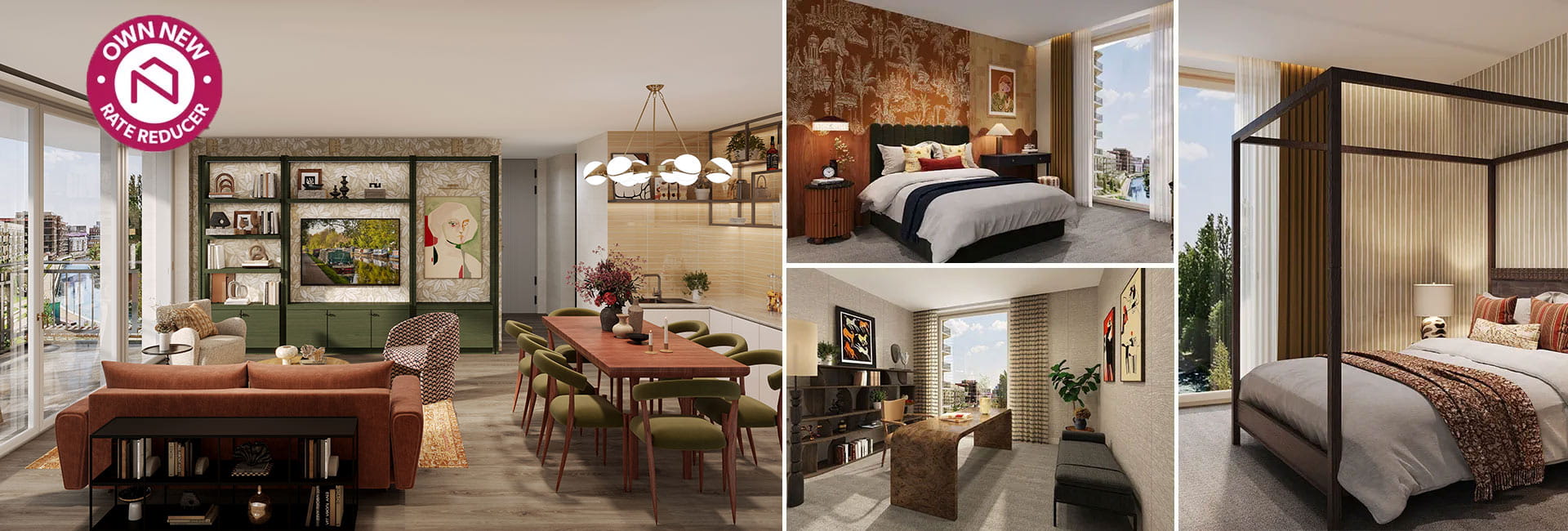 A montage of interior CGI images at Grand Union