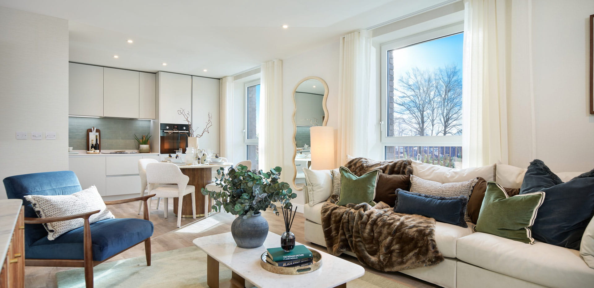 Modern designed and decorated living room dining area