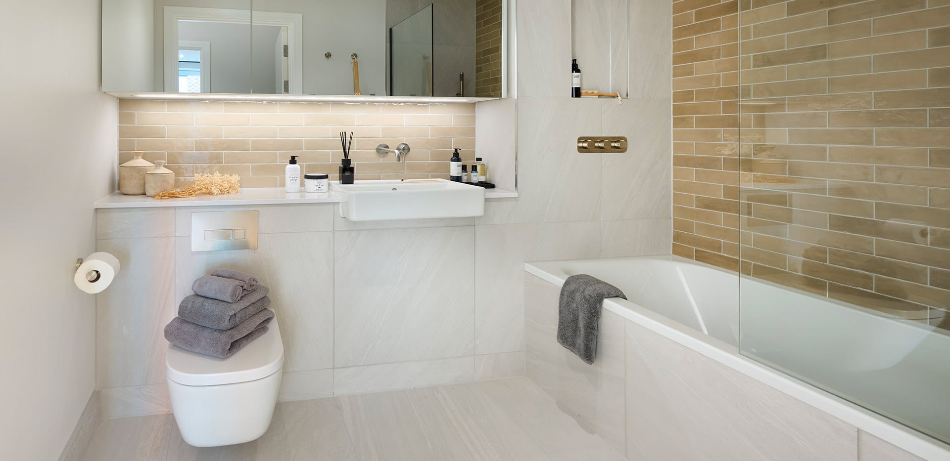 The Cedar, spacious bathroom with a light design