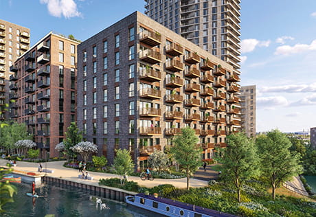 An exterior CGI of Peninsula House at Grand Union