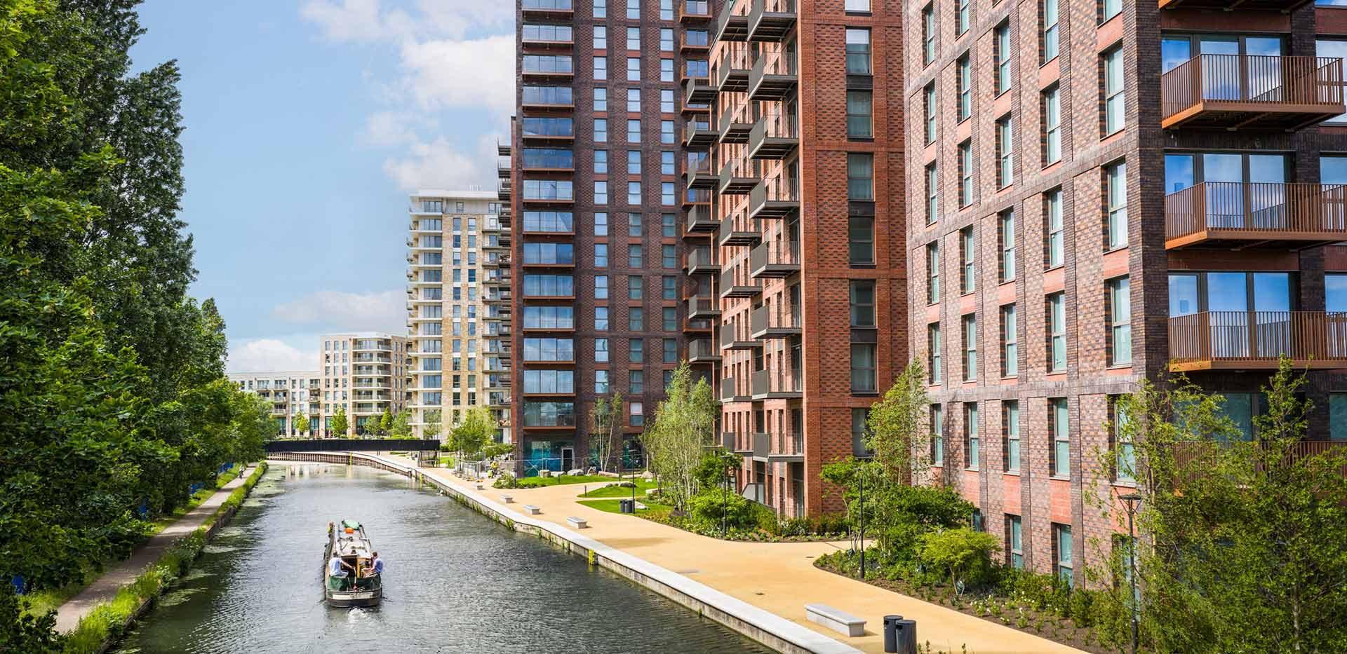 An aerial drone photo of Grand Union view down the canal