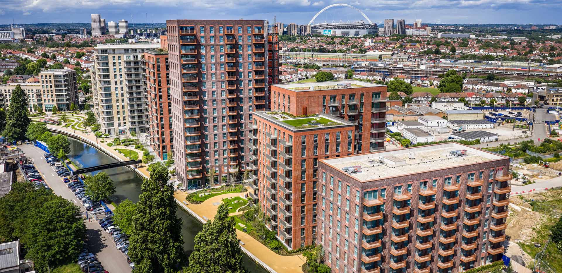 An aerial drone photo of the Grand Union development