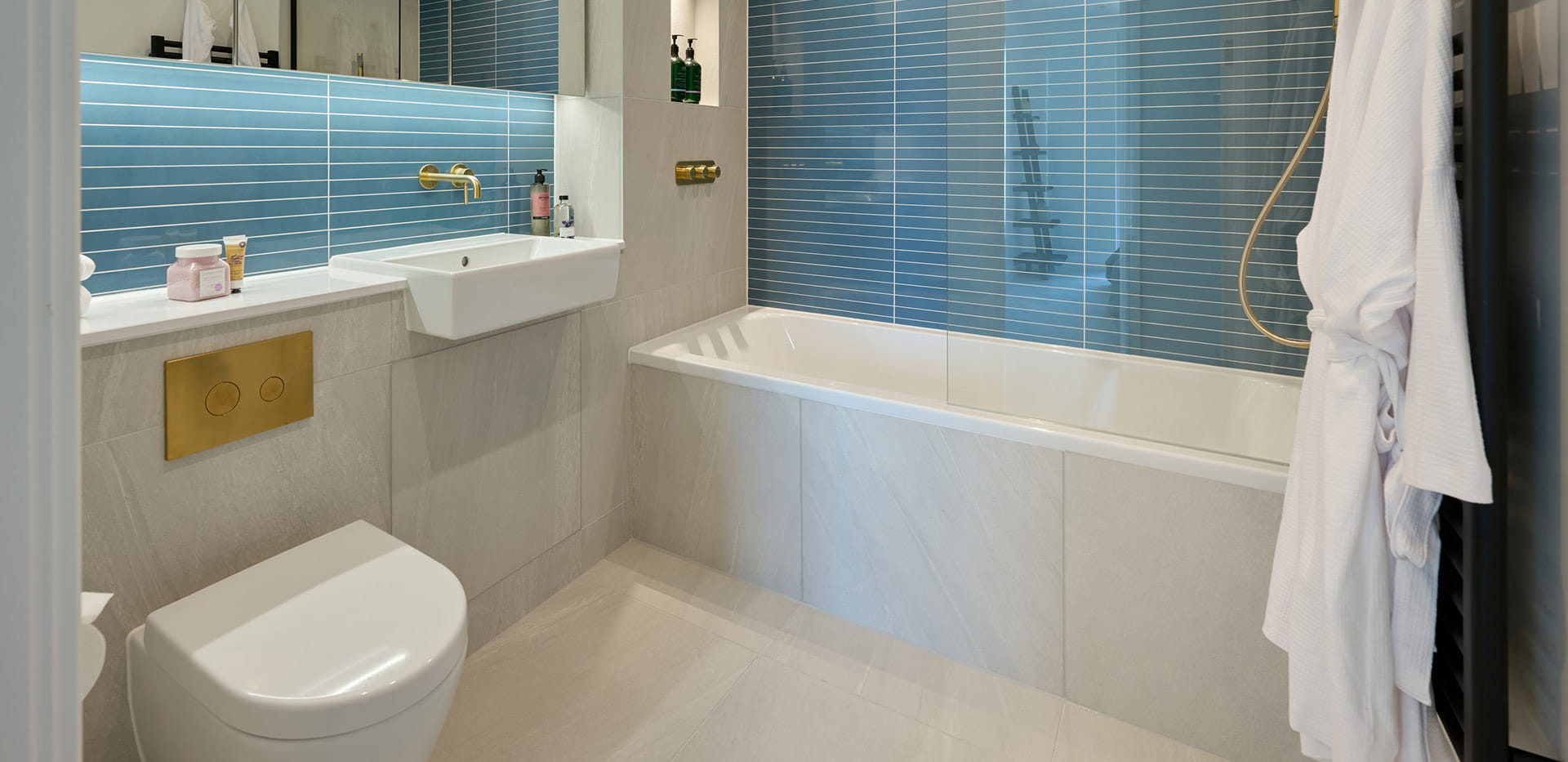 Waterview House bathroom with a deep, blue design