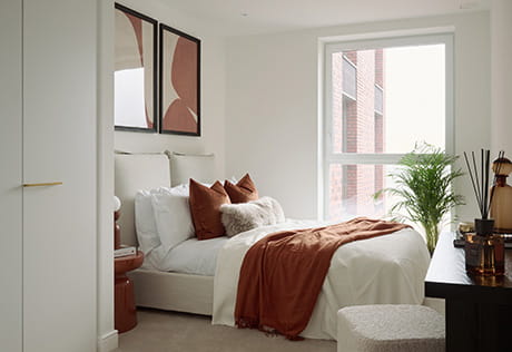 An interior bedroom image within a showhome at Waterview House, Grand Union
