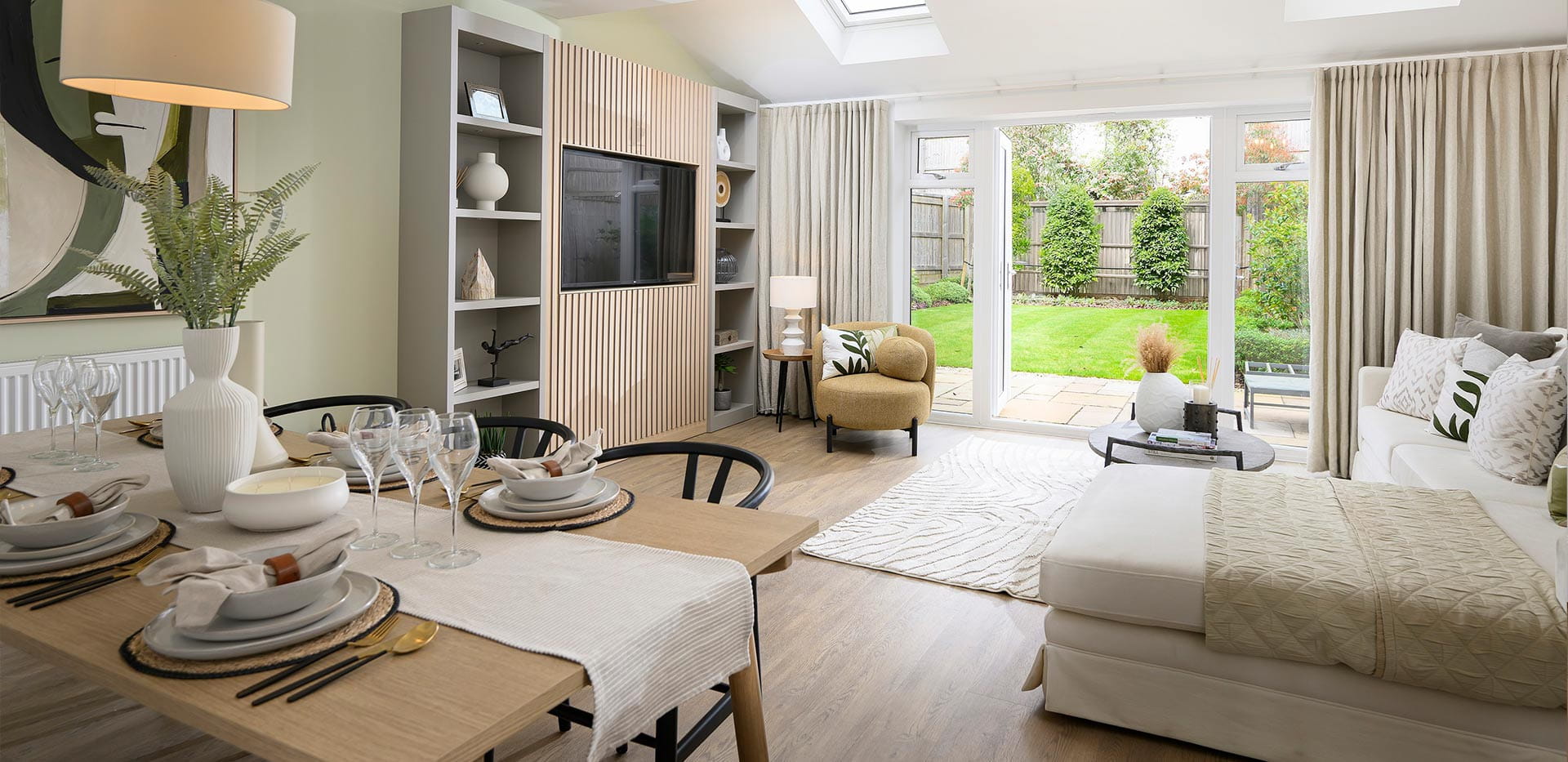 An interior Living / Dining area image with views into the Garden