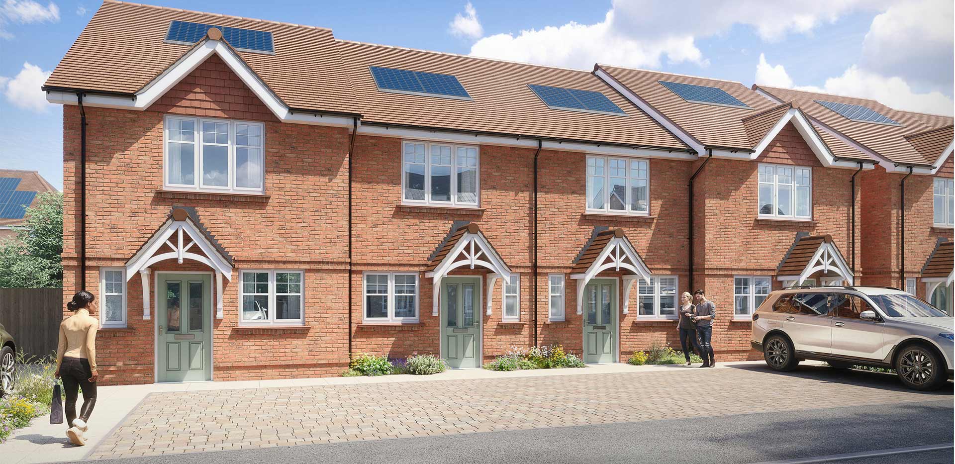 An exterior CGI of some of the new homes available at Hareshill