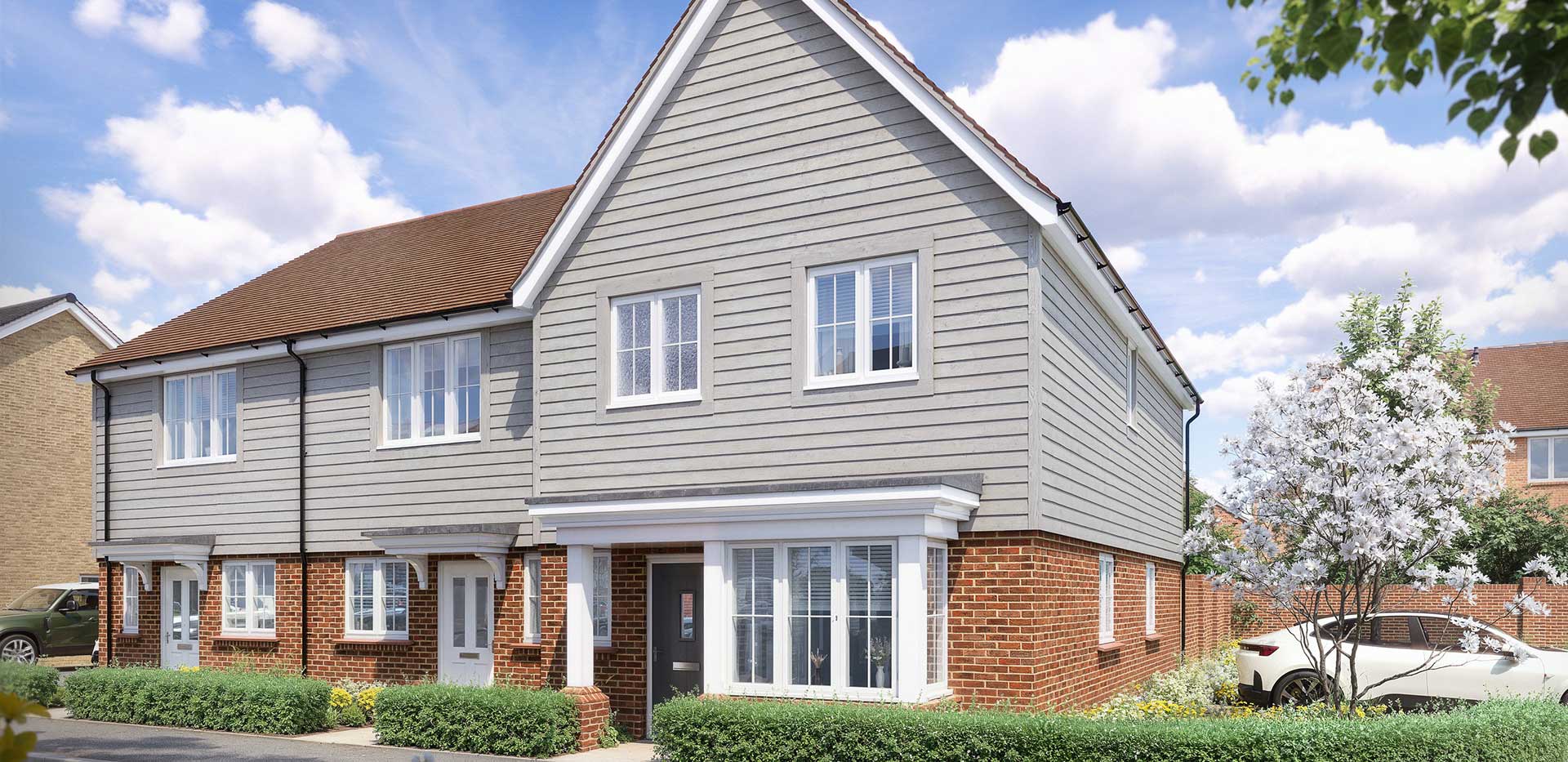 An exterior CGI of some of the new homes available at Hareshill