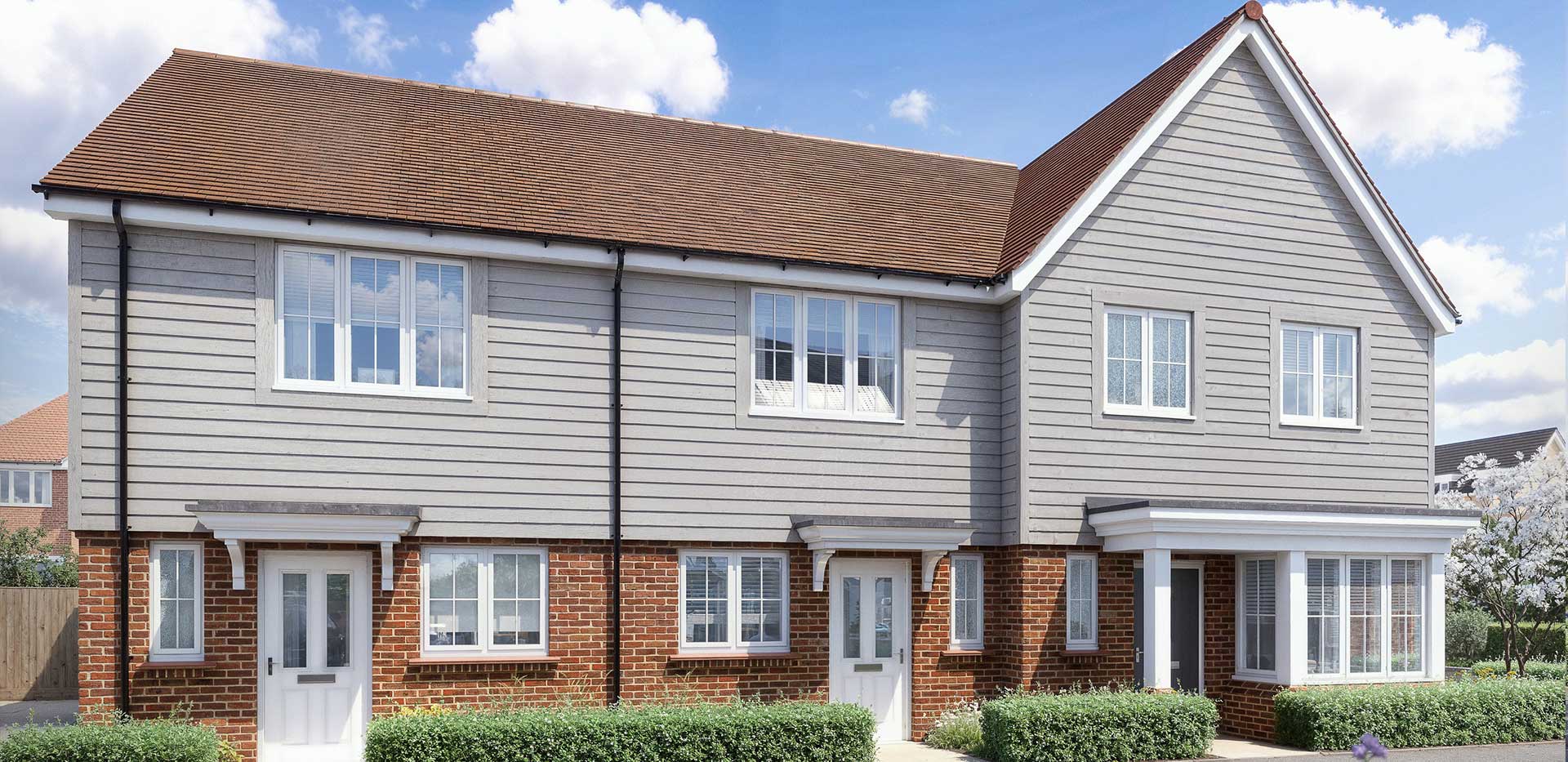 An exterior CGI of some of the new homes available at Hareshill