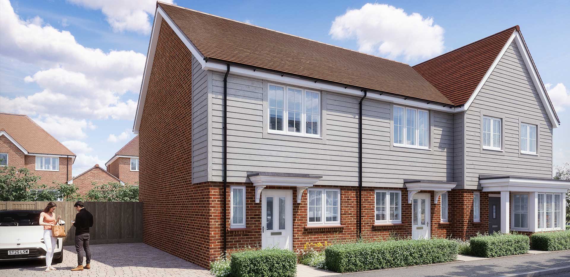 An exterior CGI of some of the new homes available at Hareshill