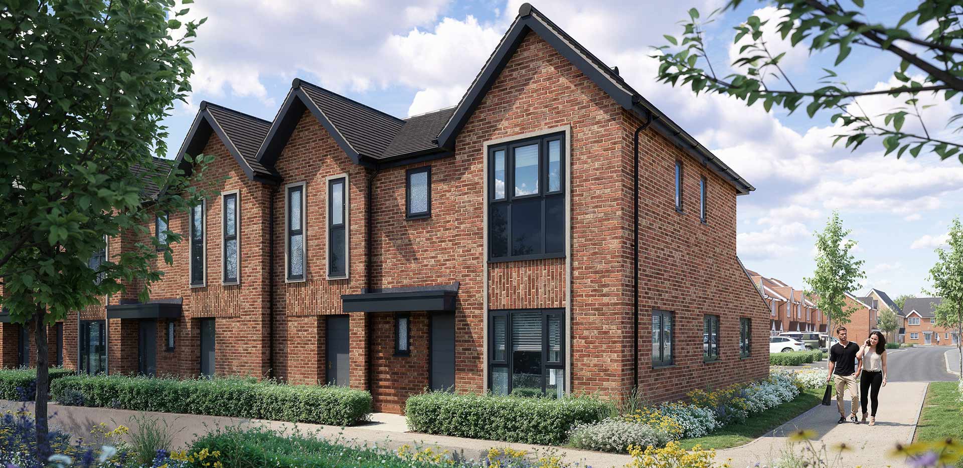 An exterior CGI of some of the new homes available at Hareshill