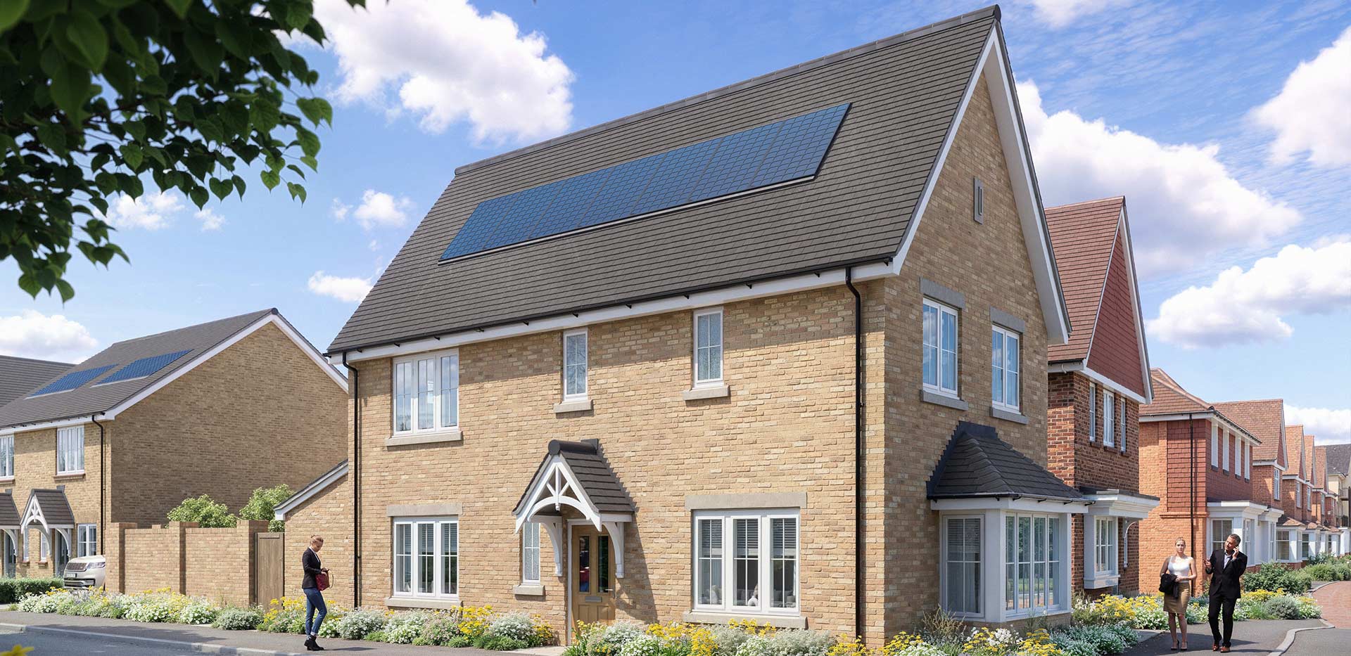 An exterior CGI of some of the new homes available at Hareshill