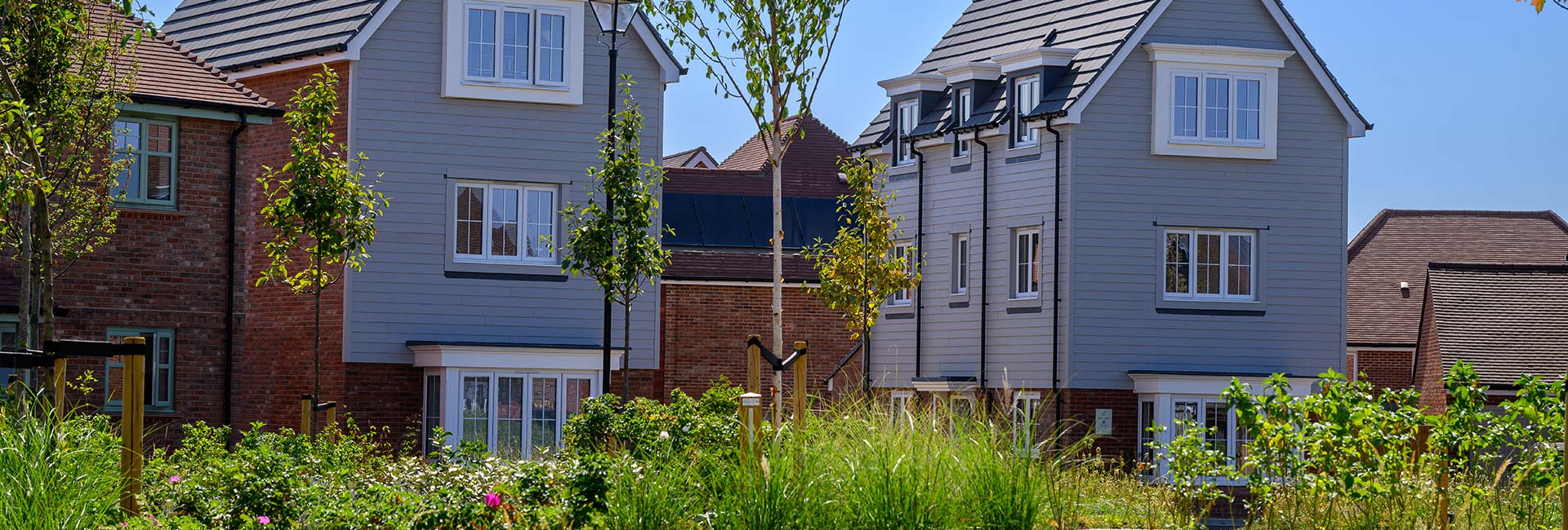 An exterior photograph of houses at Hareshill