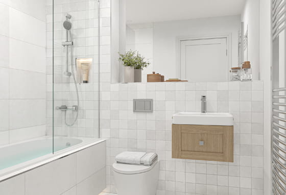 Modern designed shower over bath and other bathroom facilities