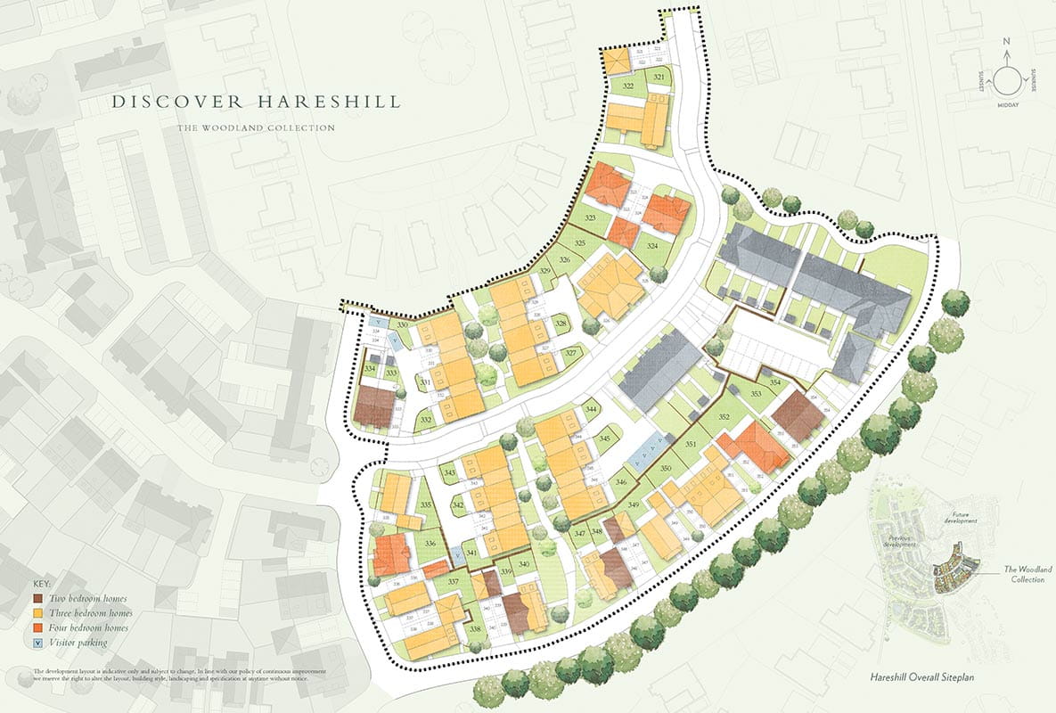 An image of The Woodland Collection at Hareshill site plan with labels