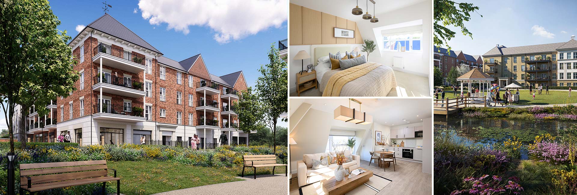 An montage of CGI images from Camellia Court at Hartland Village