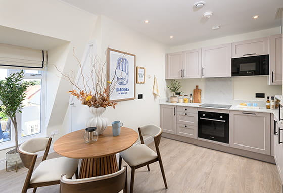 An interior photograph of a Kitchen / Dining area at Camellia Court