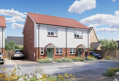 CGI of front façade of Hartland Village, Holly property