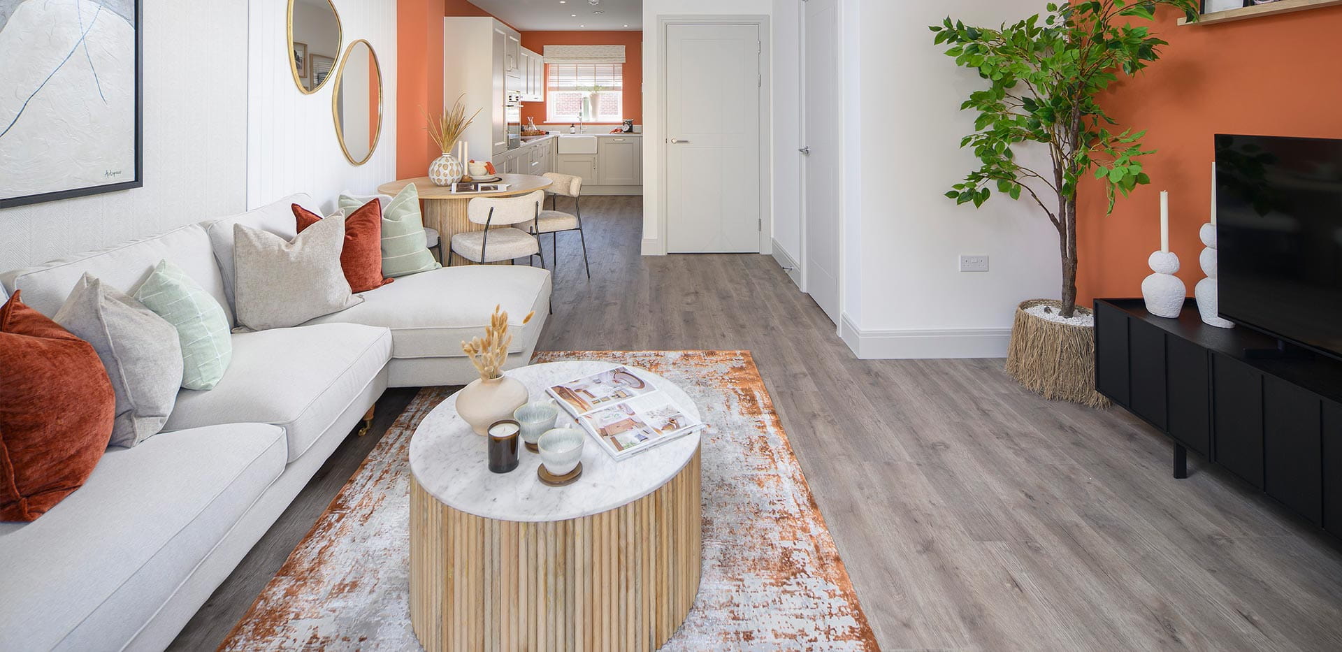 An interior Living / Dining / Kitchen image at the 2 Bedroom Showhome at Hartland Village