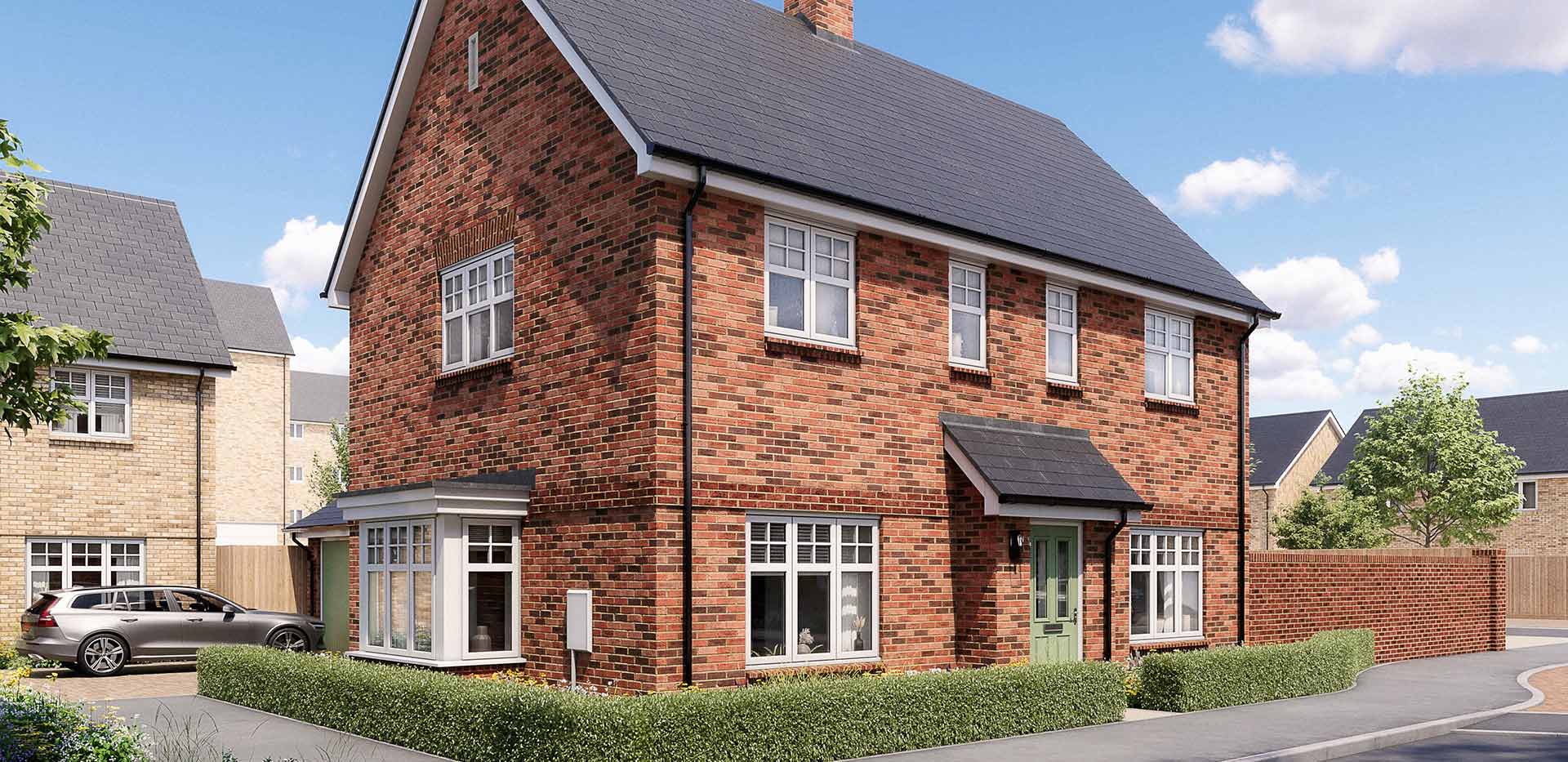 An exterior CGI of a house at Pinewood Green