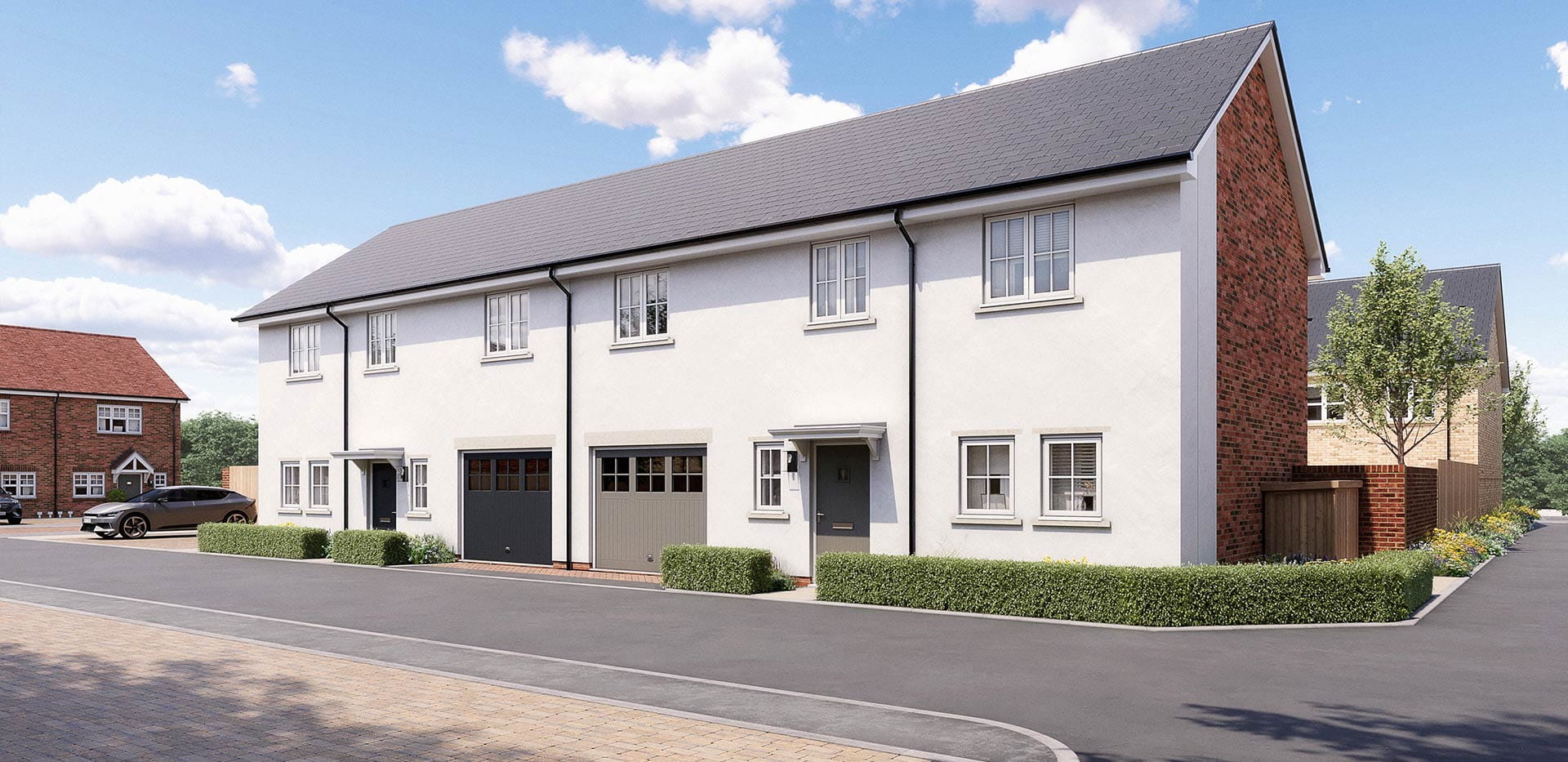 An exterior CGI of a house at Pinewood Green