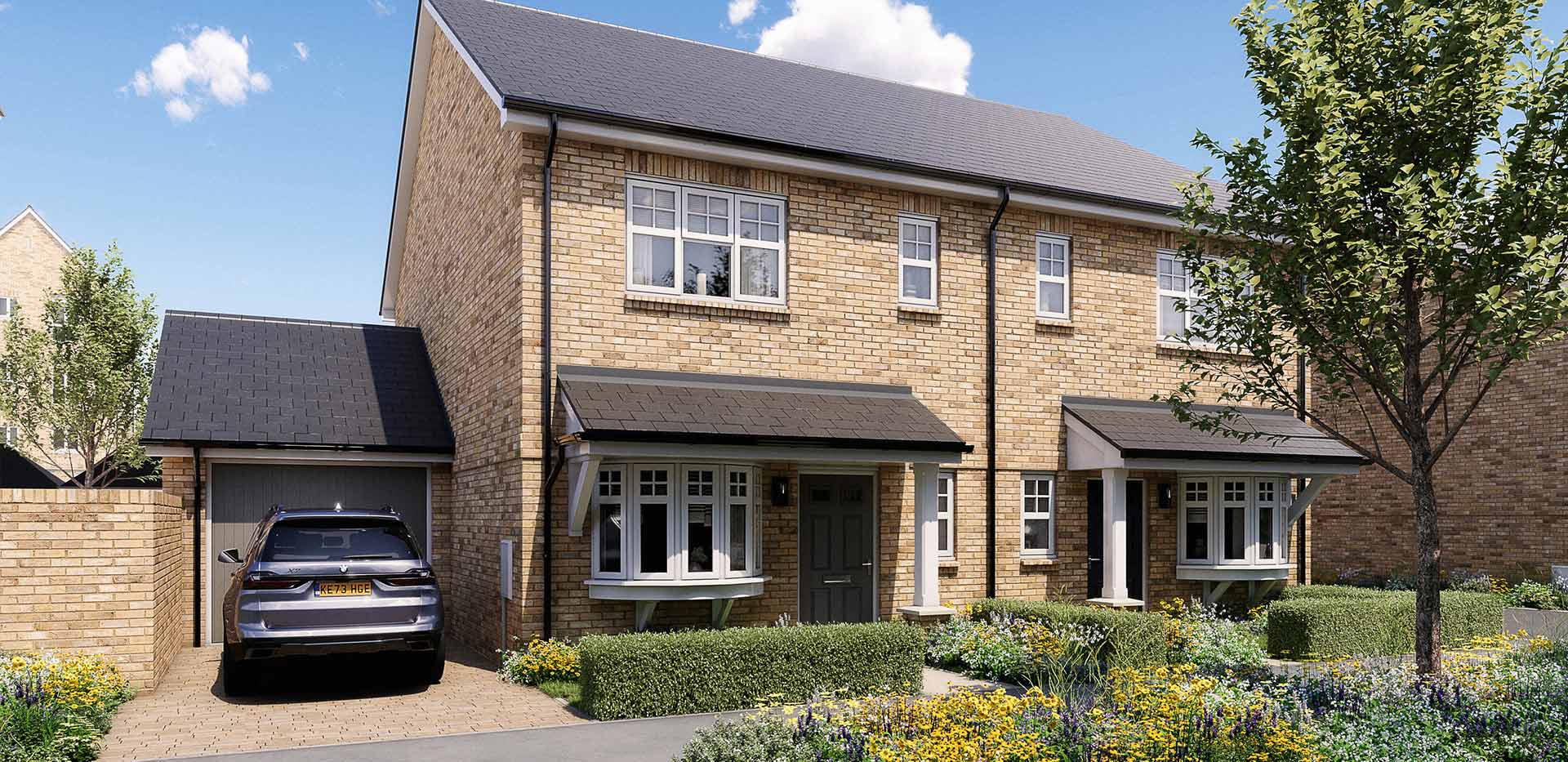 An exterior CGI of a house at Pinewood Green