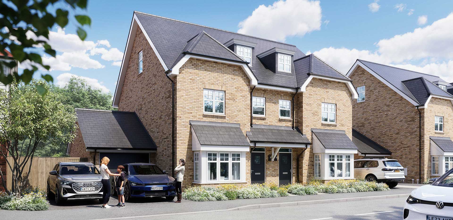 An exterior CGI of the Lavender at Pinewood Green