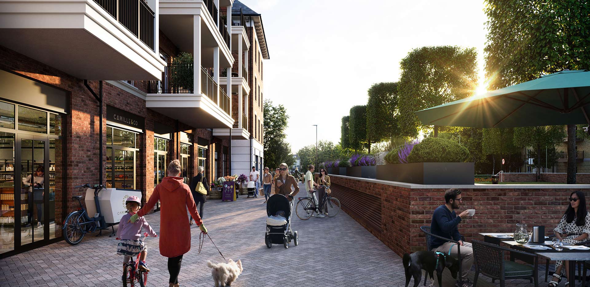 A CGI of the Village Centre street Scene