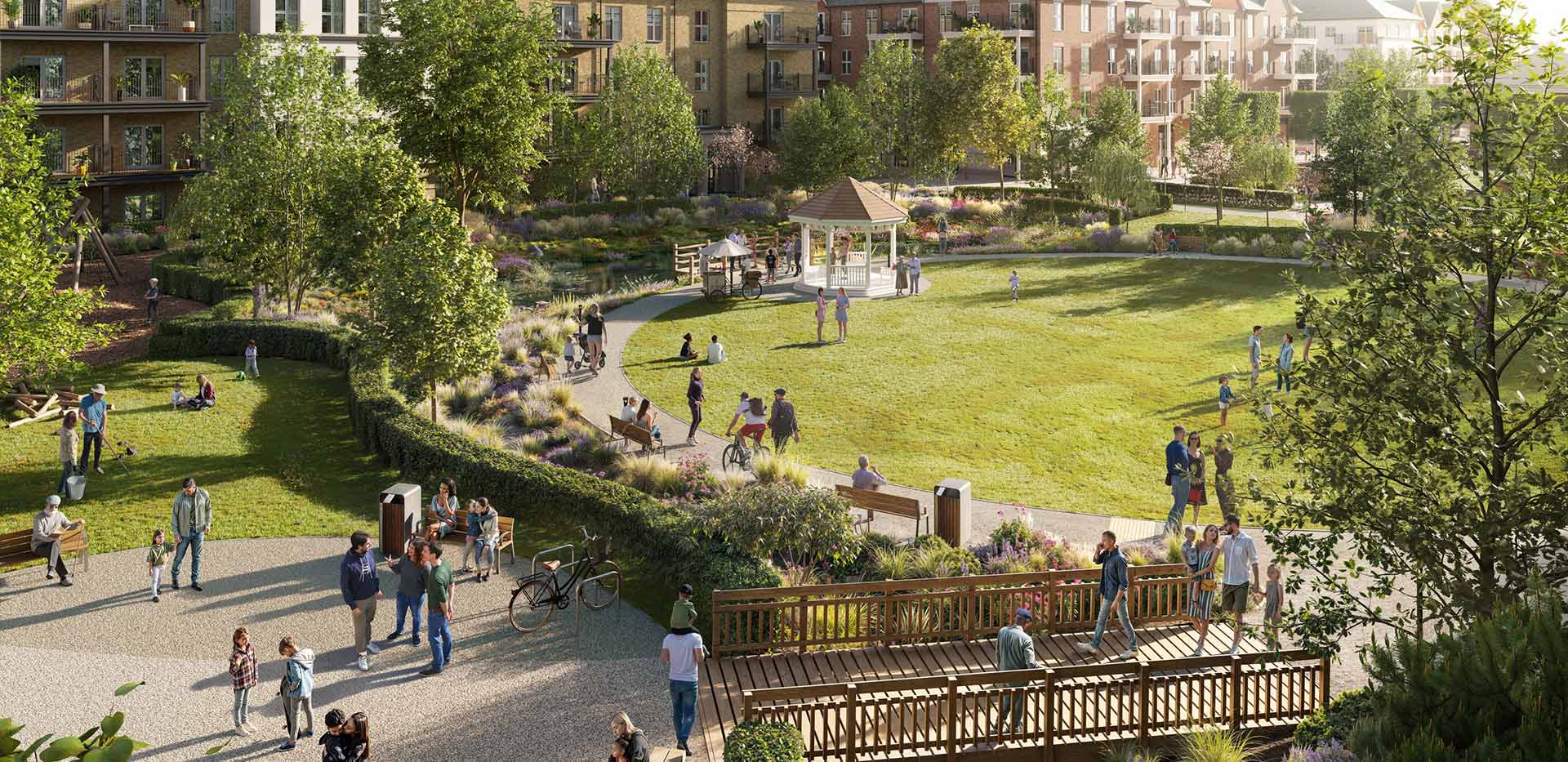 A CGI of the Village Centre green space