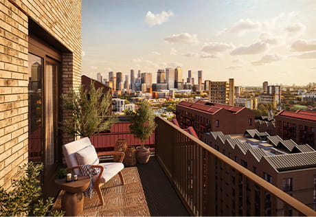 An exterior CGI of Heron Wharf