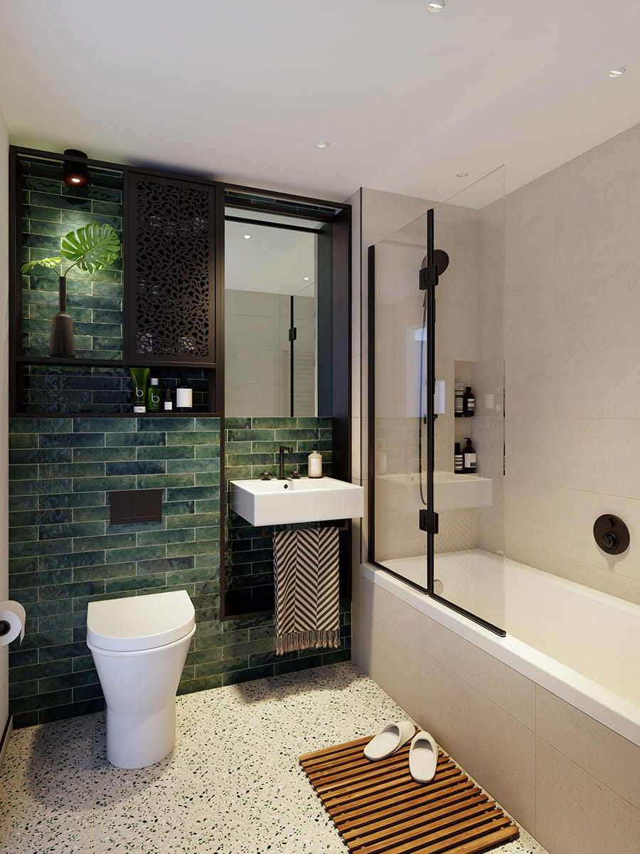 Heron Wharf bathroom with a dark green design