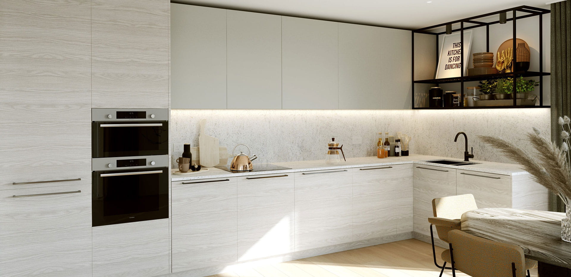 Heron Wharf kitchen with a light design