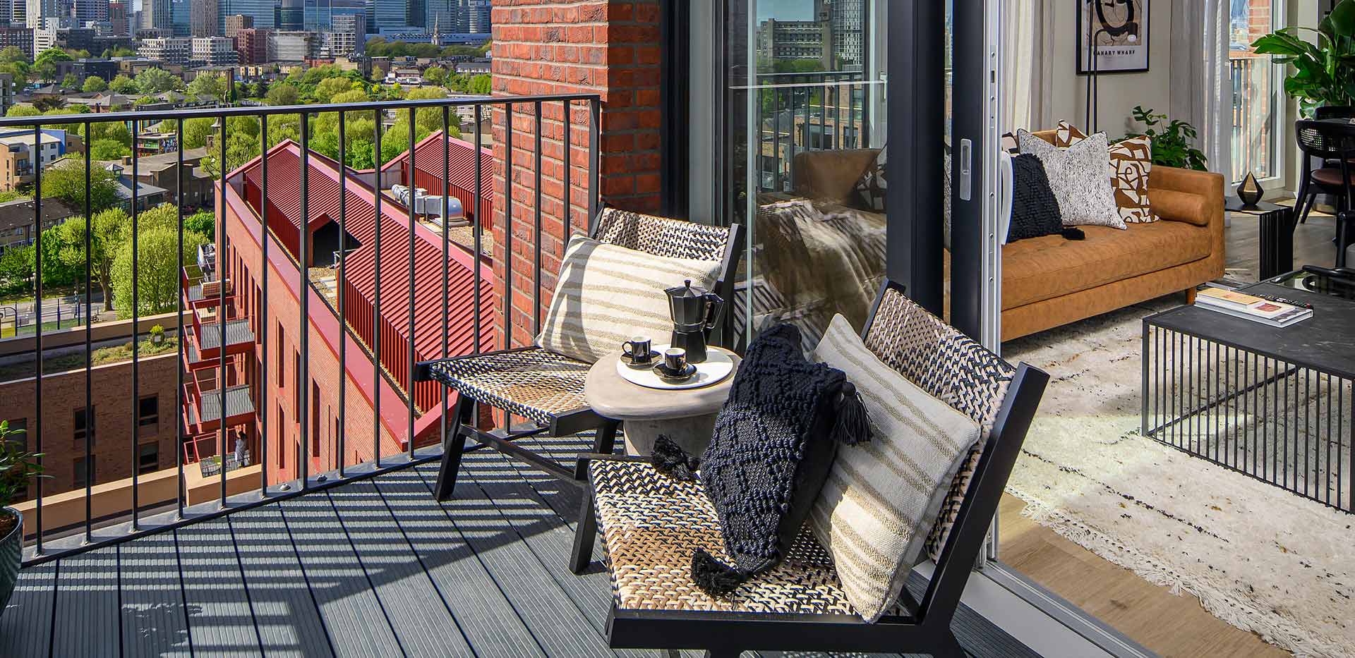 An image of the balcony at Heron Wharf during the day