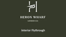 Video thumbnail with Heron Wharf branding logo and text that reads: Interior Flythrough