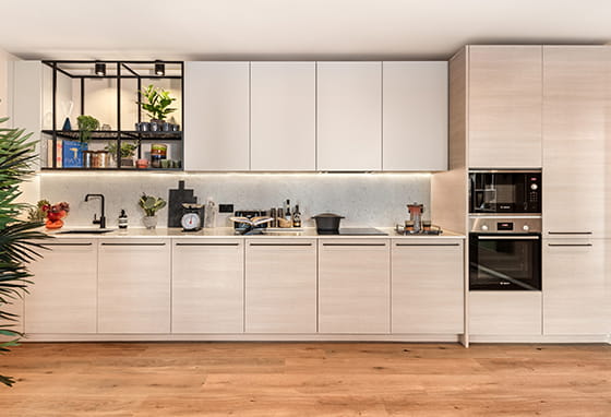 An image of the kitchen specification within a Heron Wharf showhome