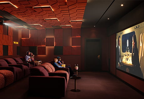 A CGI image of the Cinema Room at The Riverside Club