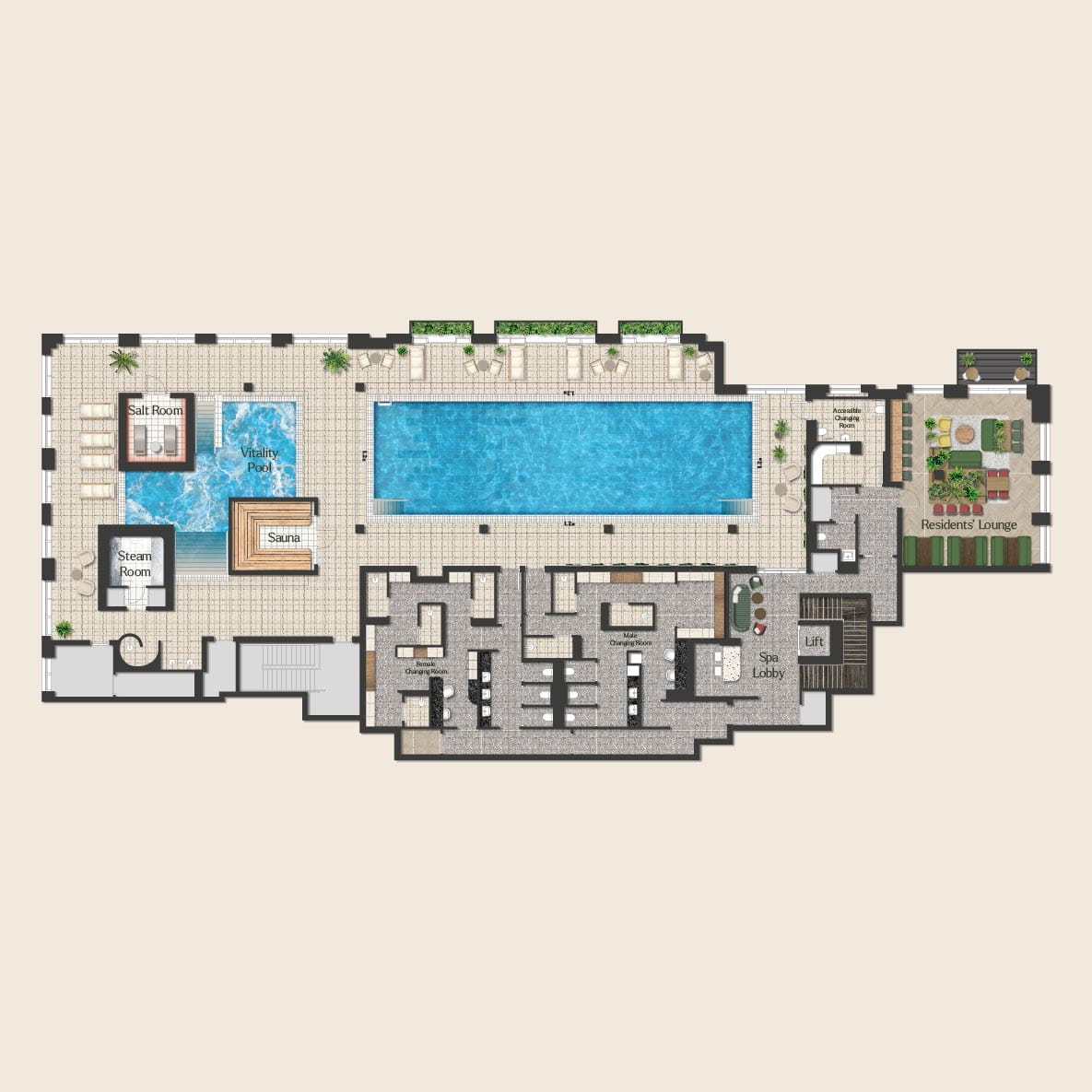 An image of the Swimming pool floor at Heron Wharf Riverside Club