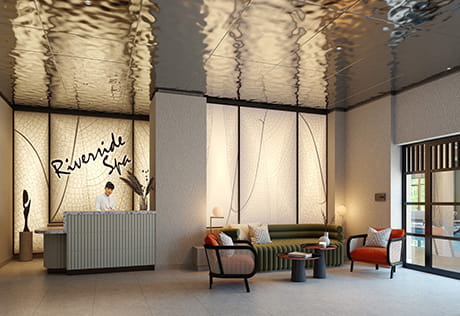 A CGI image of the Concierge at the Spa Entrance