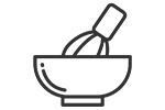 Graphic illustration of a whisk in a bowl.