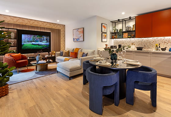 An interior Living / Dining / Kitchen at Heron Wharf